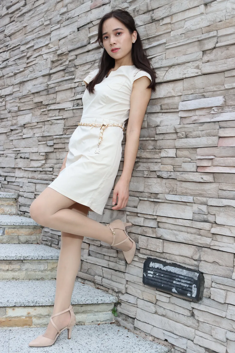 [Mzsock] NO.107 Vency Shen beige dress stockings high heels beautiful legs street photography#[70P]-47